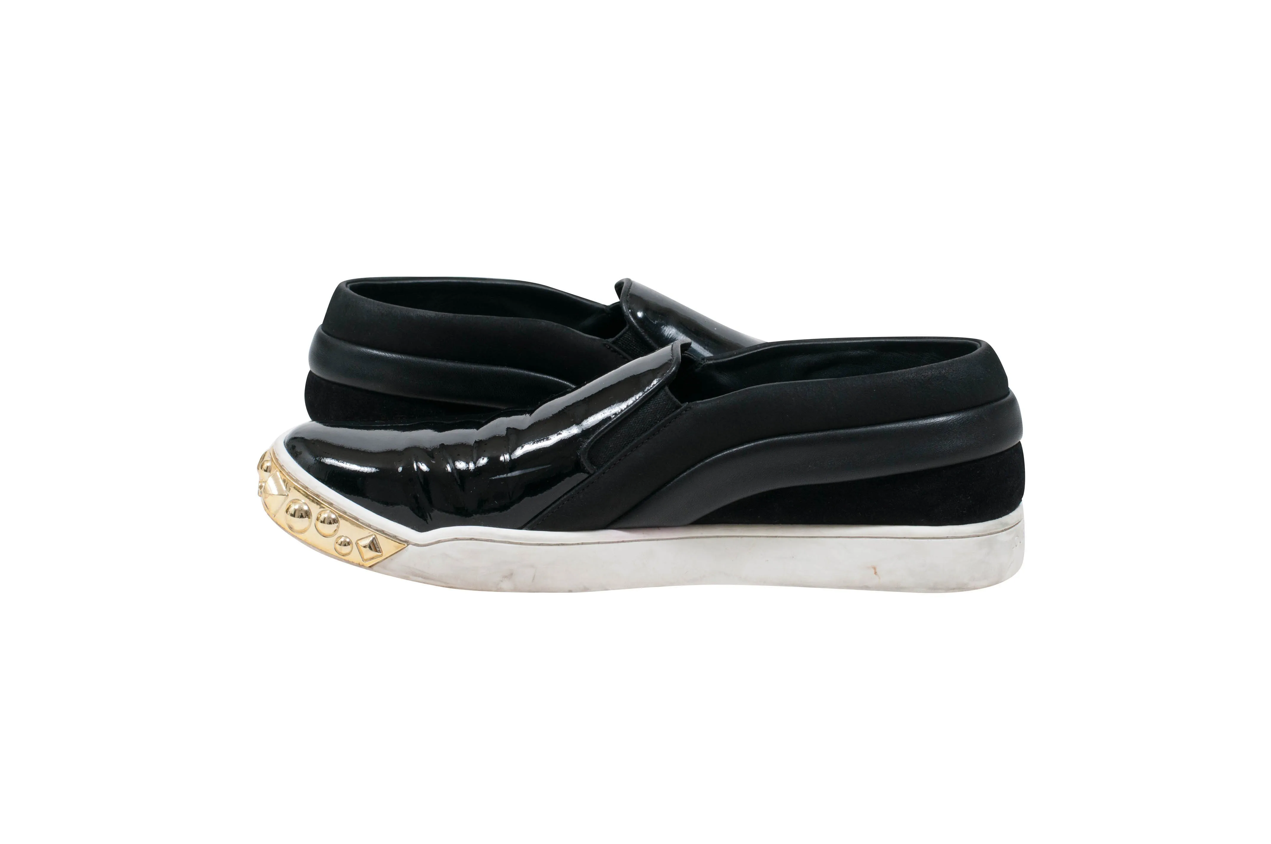 Black Patent Gold Studded Tempo Slip On Sneakers