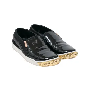 Black Patent Gold Studded Tempo Slip On Sneakers