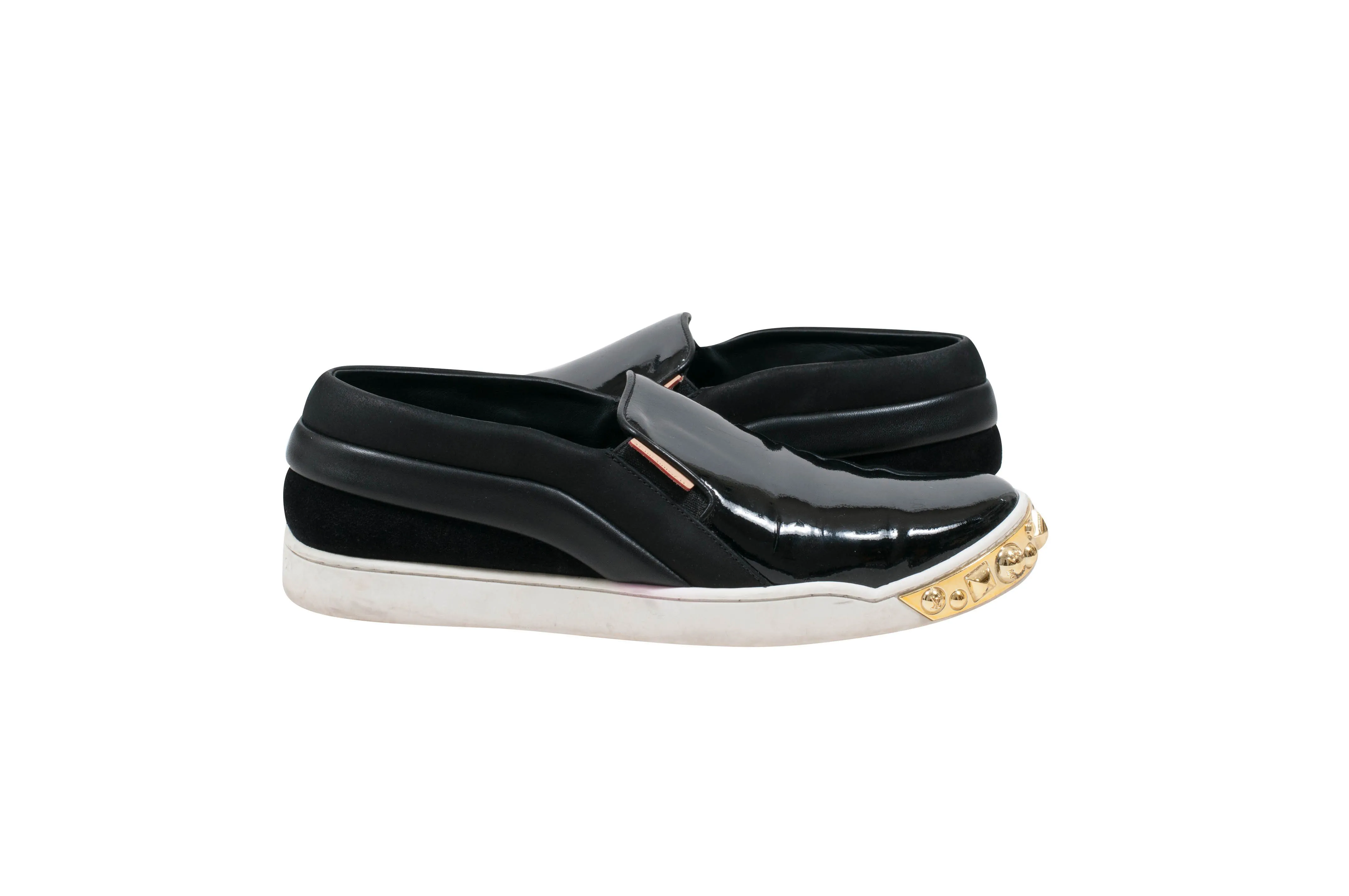 Black Patent Gold Studded Tempo Slip On Sneakers