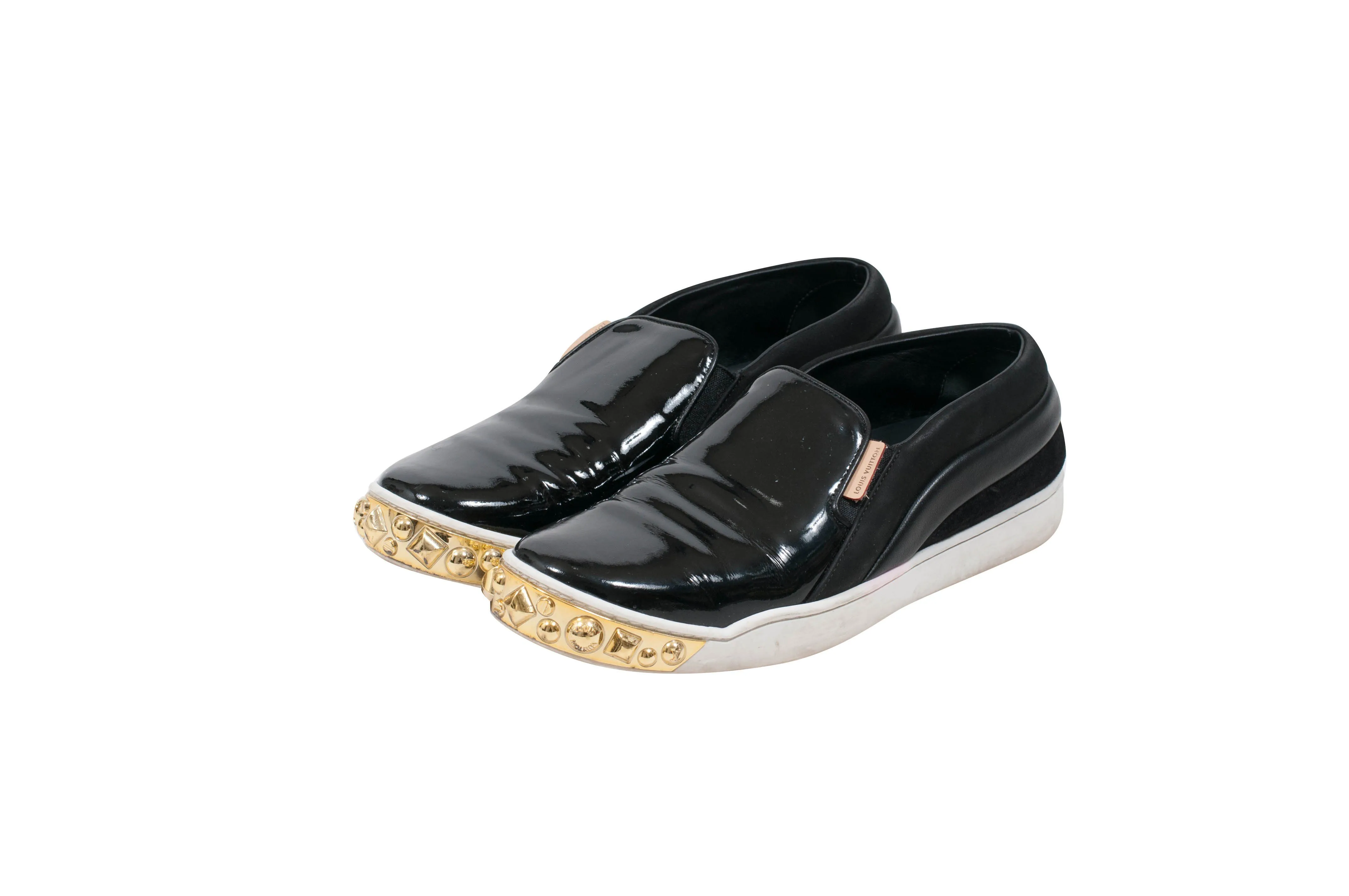 Black Patent Gold Studded Tempo Slip On Sneakers