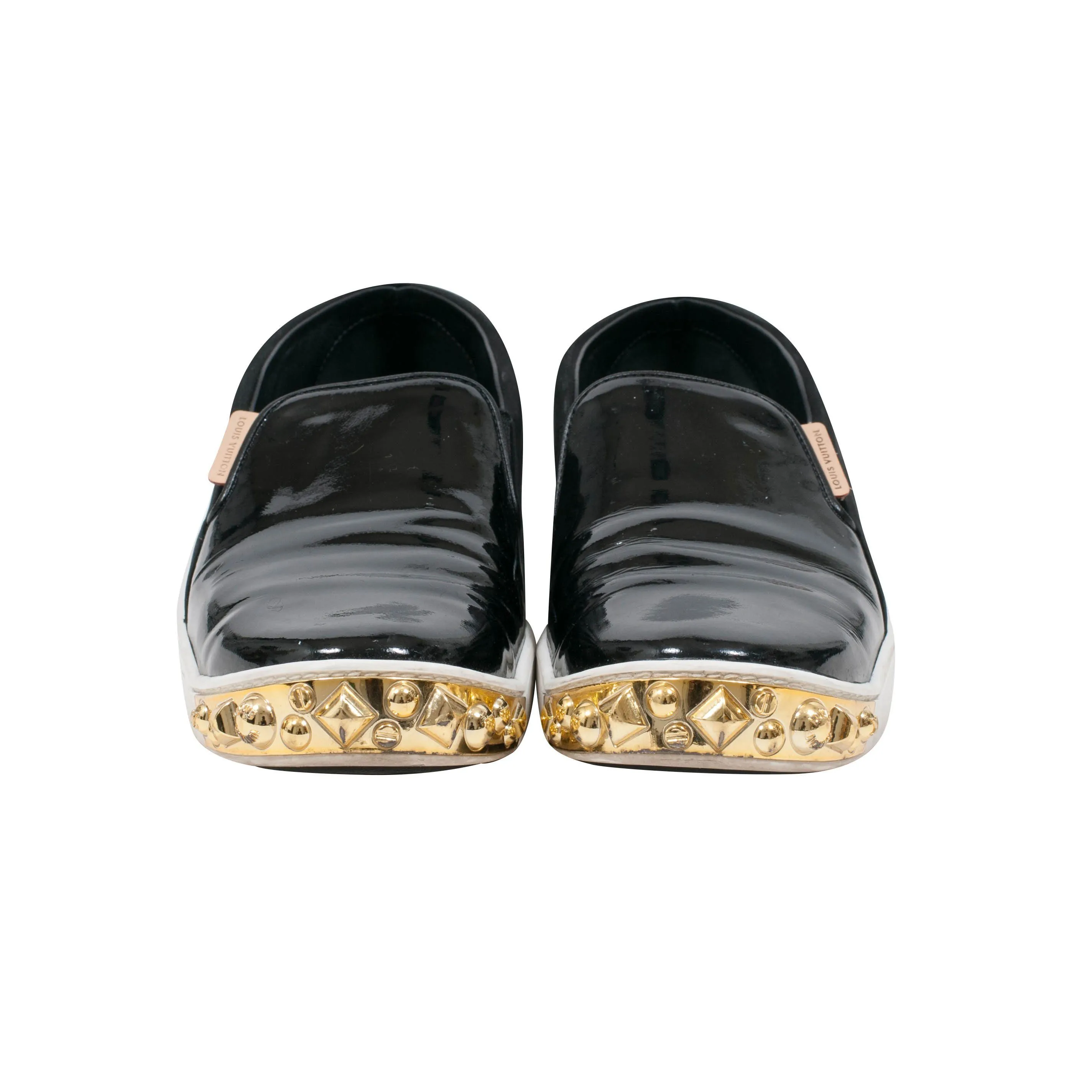 Black Patent Gold Studded Tempo Slip On Sneakers