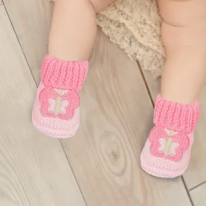 Butterfly Newborn Crochet Socks Booties - Pink