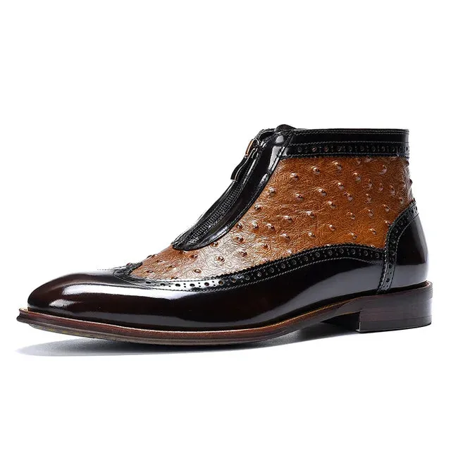 Front Zipper Genuine Leather Ankle Boots