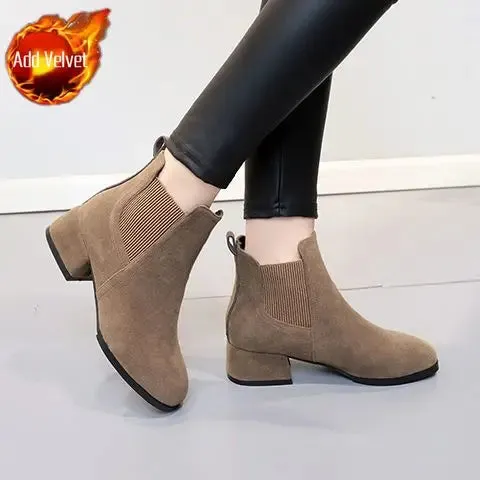Medium Heels Ankle Suede Boot