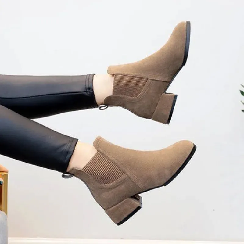 Medium Heels Ankle Suede Boot