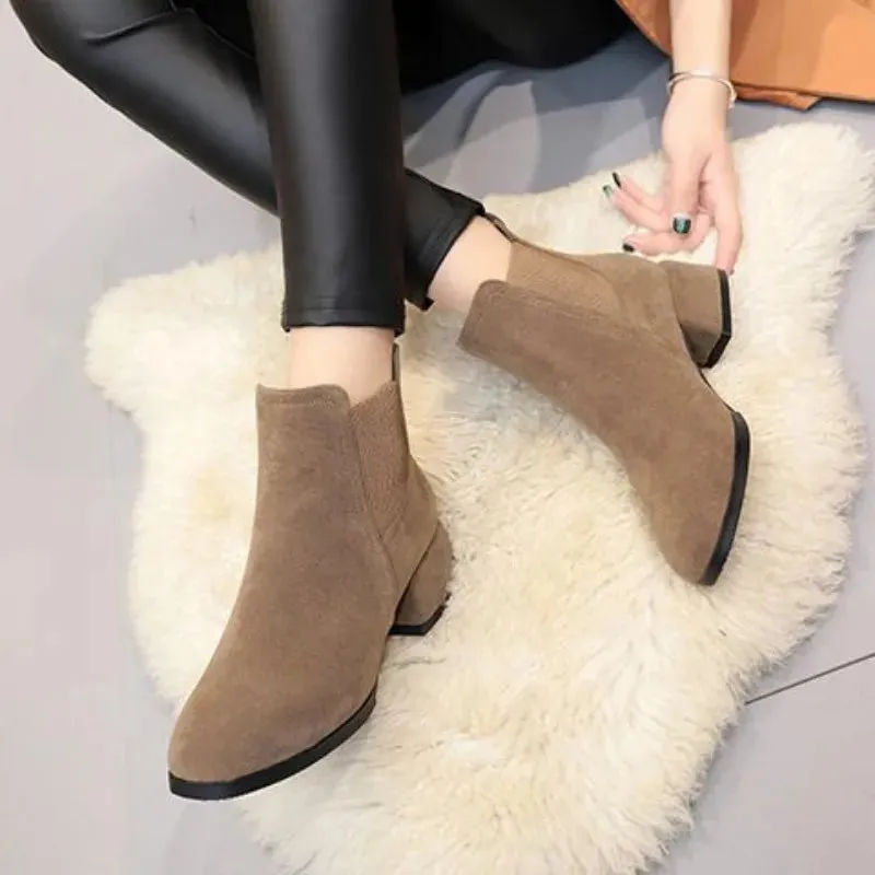 Medium Heels Ankle Suede Boot