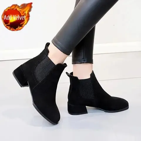 Medium Heels Ankle Suede Boot