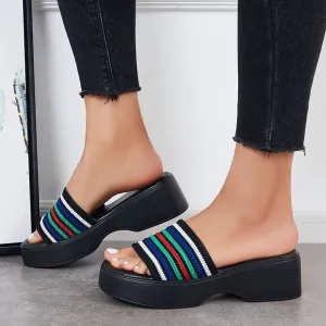 Sohiwoo  Women Platform Wedge SIide Sandals Open Toe Slip on Elastic Band Wedges
