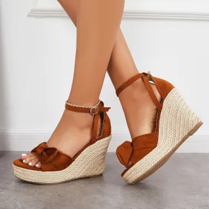 Sohiwoo  Women's Bowknot Espadrille Platform Wedges Ankle Strap Sandals