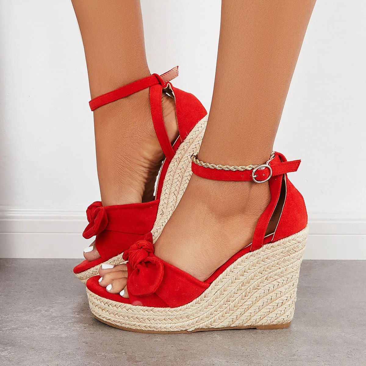 Sohiwoo  Women's Bowknot Espadrille Platform Wedges Ankle Strap Sandals