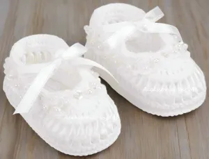White Pearl Satin Trim Booties